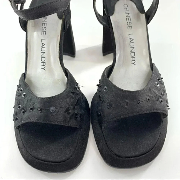 Chinese Laundry size 5.5 black satin metallic chunky vintage Y2k platforms - Picture 3 of 15